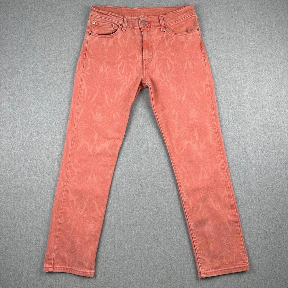 Levi's 511 Jeans 33x30 Pink Slim Fit Straight Leg Denim Abstract Pattern Palm‎